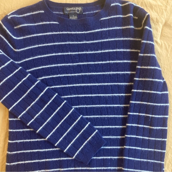 VTG Country Shop women’s cashmere sweater SZ S navy/white stripe light weight - Picture 1 of 3